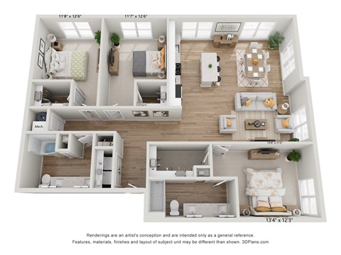 Floor plan for 3 beds, 2 baths, 1585 sqft